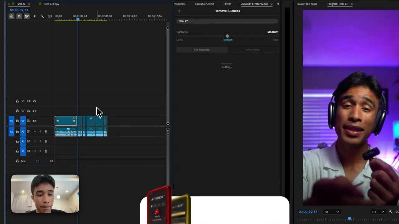 Claude Chat Edit plugin open next to an Adobe Premiere Pro timeline